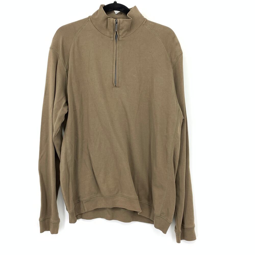Hathaway 1/4 Zip Long Sleeve Pullover Mock Neck Sweatshirt Mens Large Brown